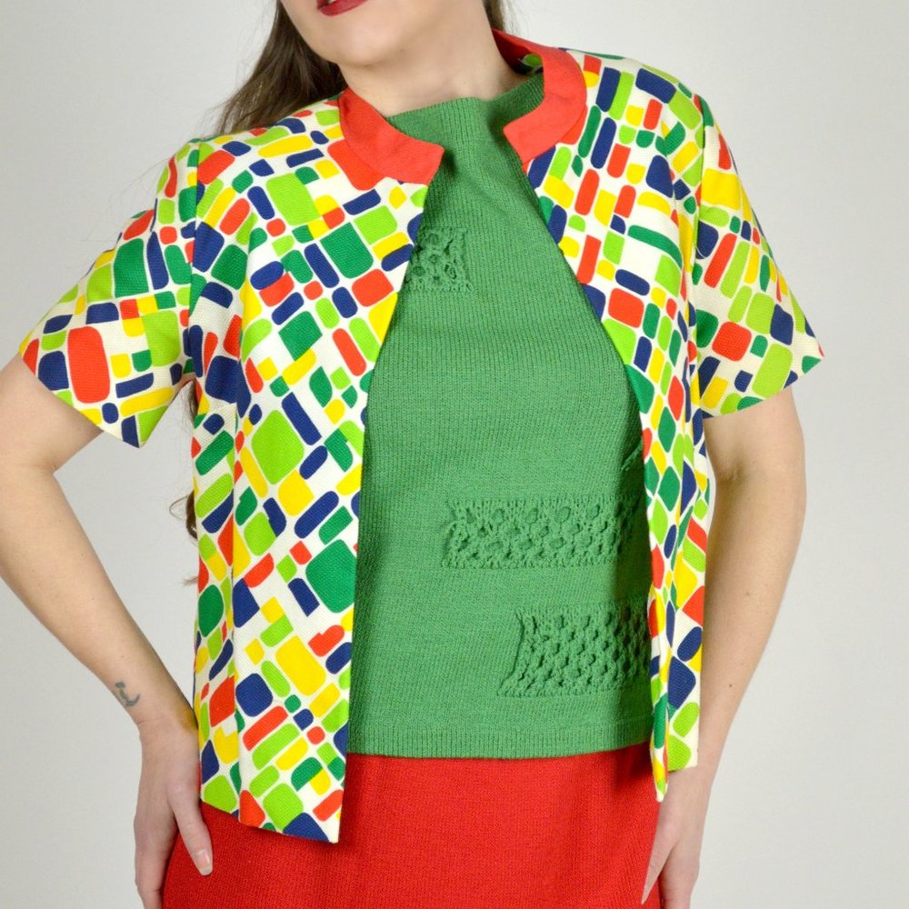 Vintage 70s Short Sleeve Jacket, Cropped Jacket, S